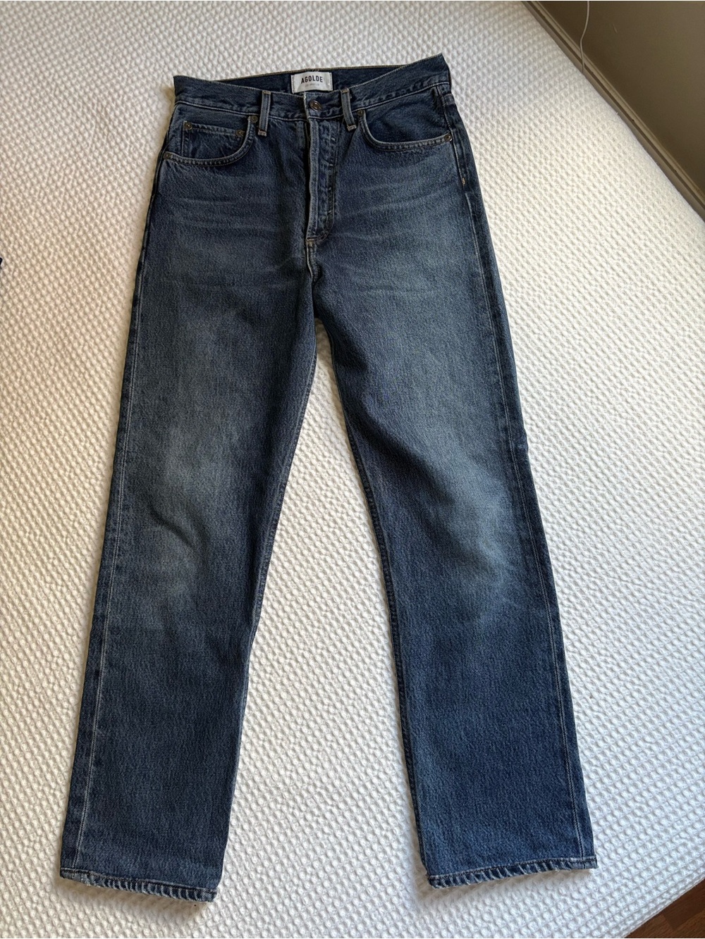Agolde Dark Blue Cropped 90s Straight Jeans